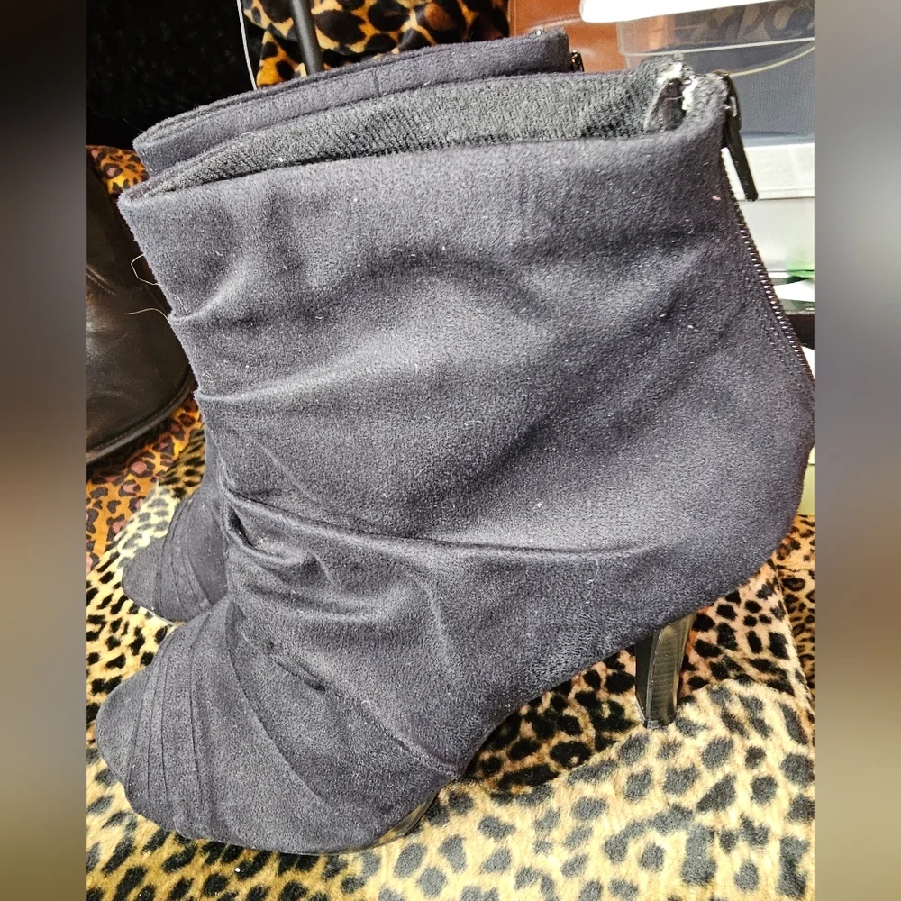 FIONI BLACK ANKLE BOOTIES PLATFORM HEEL OPEN TOE BOOTS SIZE 12